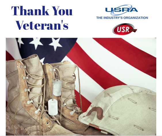 usra, veterans day, thank you Veterans, Army boots and helmet in front of USA flag, usra & usr logos