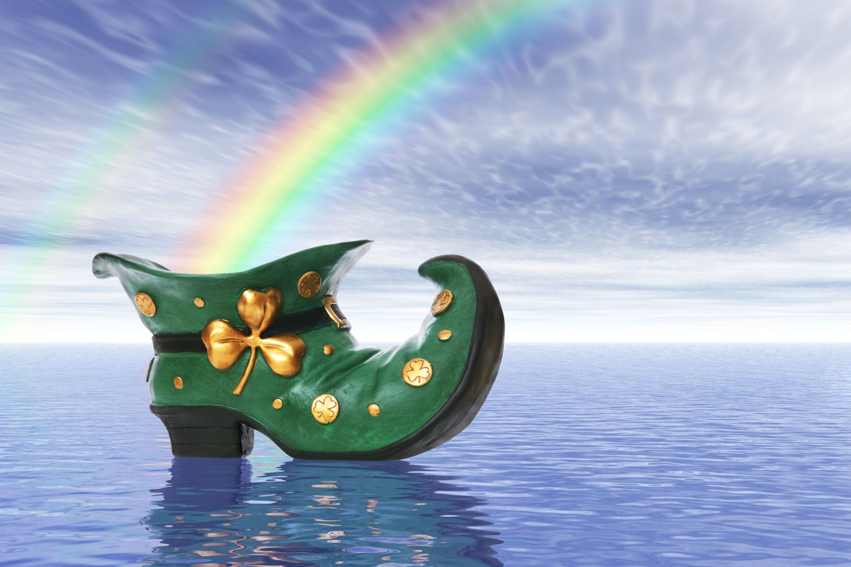 USRA, st patricks day shoe in front of a rainbow